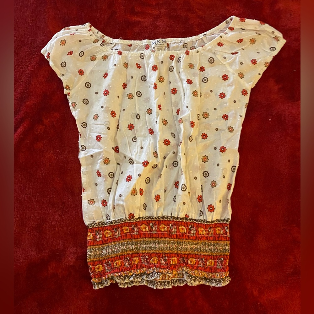 MKM Designs Red and White Floral Blouse